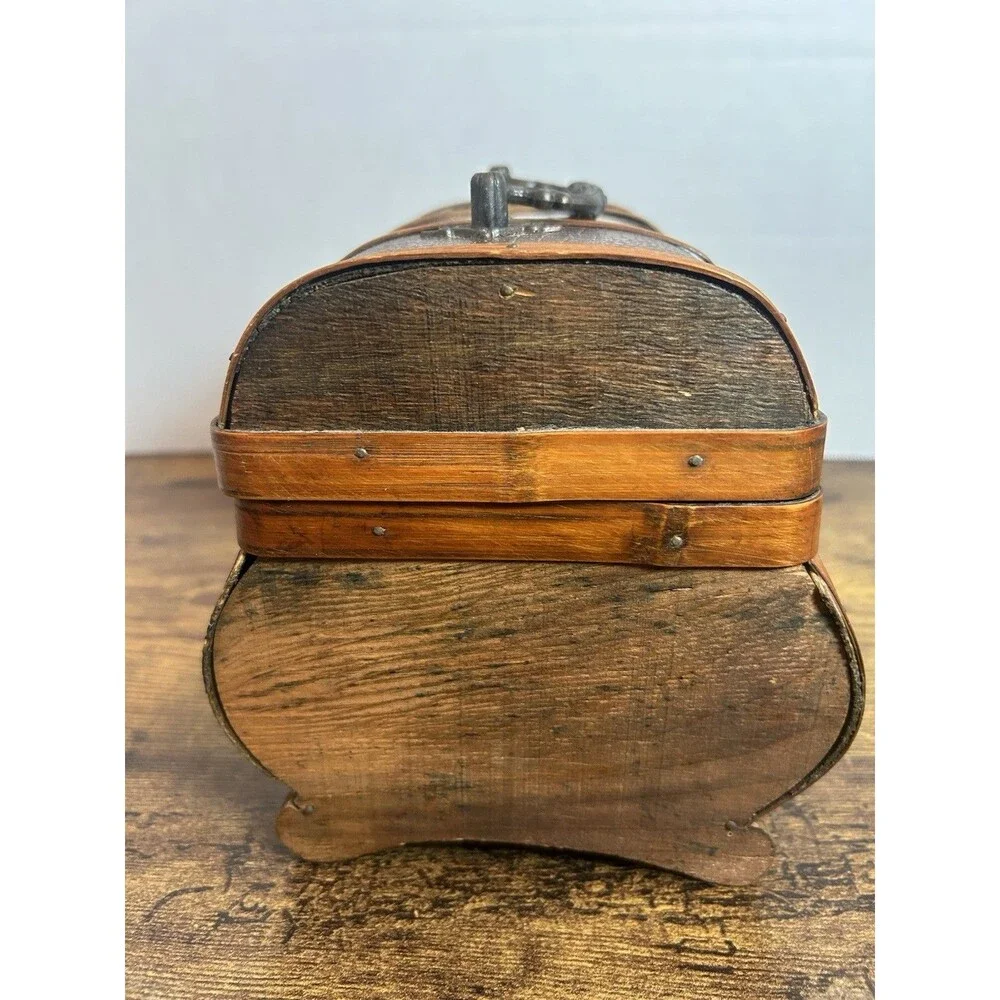 Vintage Treasure Chest Wooden Faux Croc Metal Accent Trinket Box Decorative
